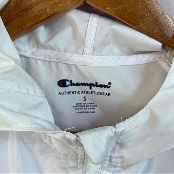 CHAMPION Girls White Hooded Logo Windbreaker Rain Jacket Pastel Logo Small - Picture 4 of 14